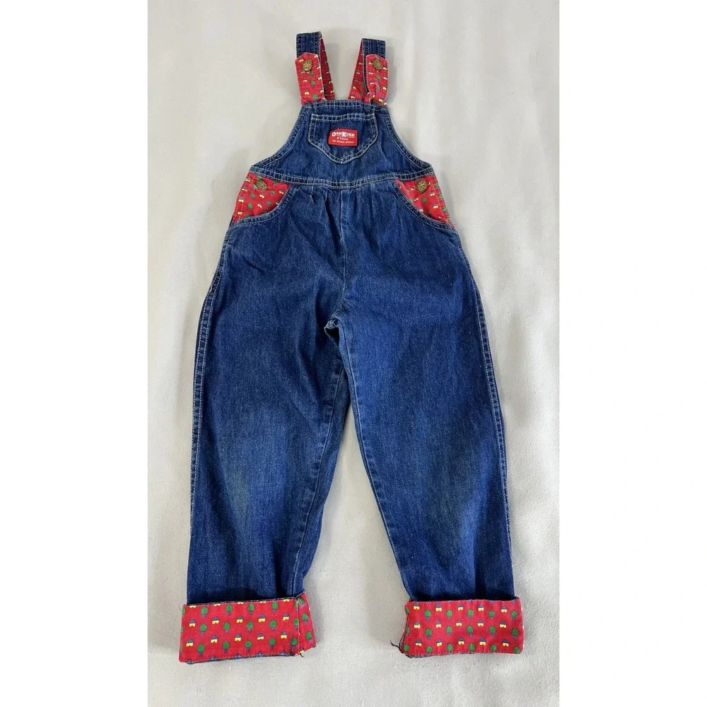Vintage Oshkosh Overalls Denim House Tree Print 80s 90s Paper Tag USA‎ Sz 6